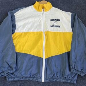Vintage 90s Blazer Jacket Mens XL Blue Yellow Colorblock Fleece Lined Track Suit